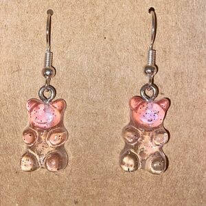 ☀️3/$9☀️ Pink and Clear Ombré Glitter Resin Gummy Bear Dangle Earring